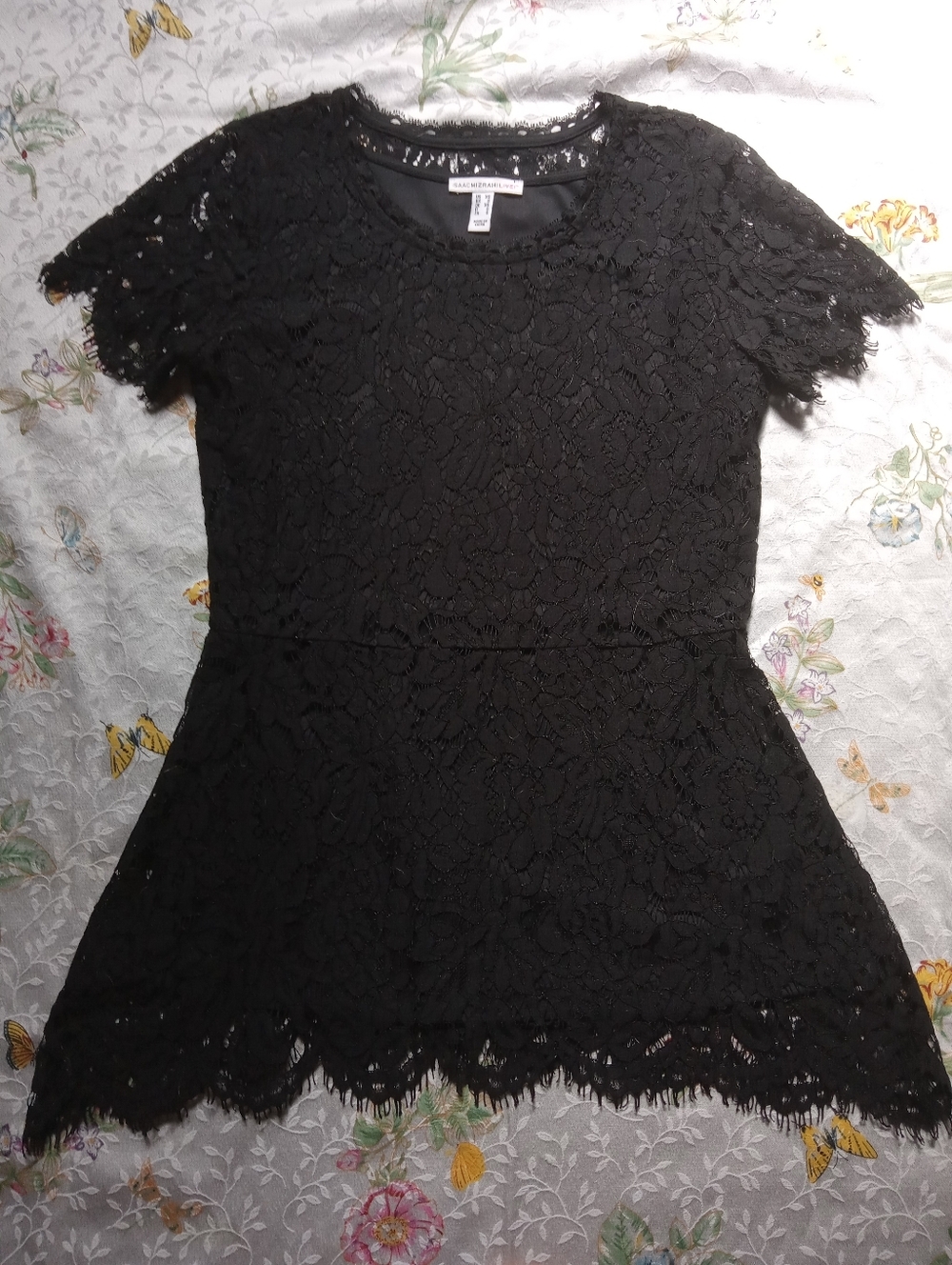 Issac Mizrahi Black Floral Lace Overlay Blouse